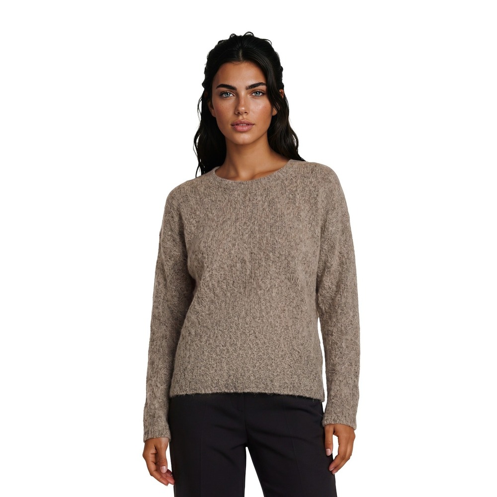 Cecico Sweater Women's Size Medium Taupe Brown Textured Knit Open Back Bow